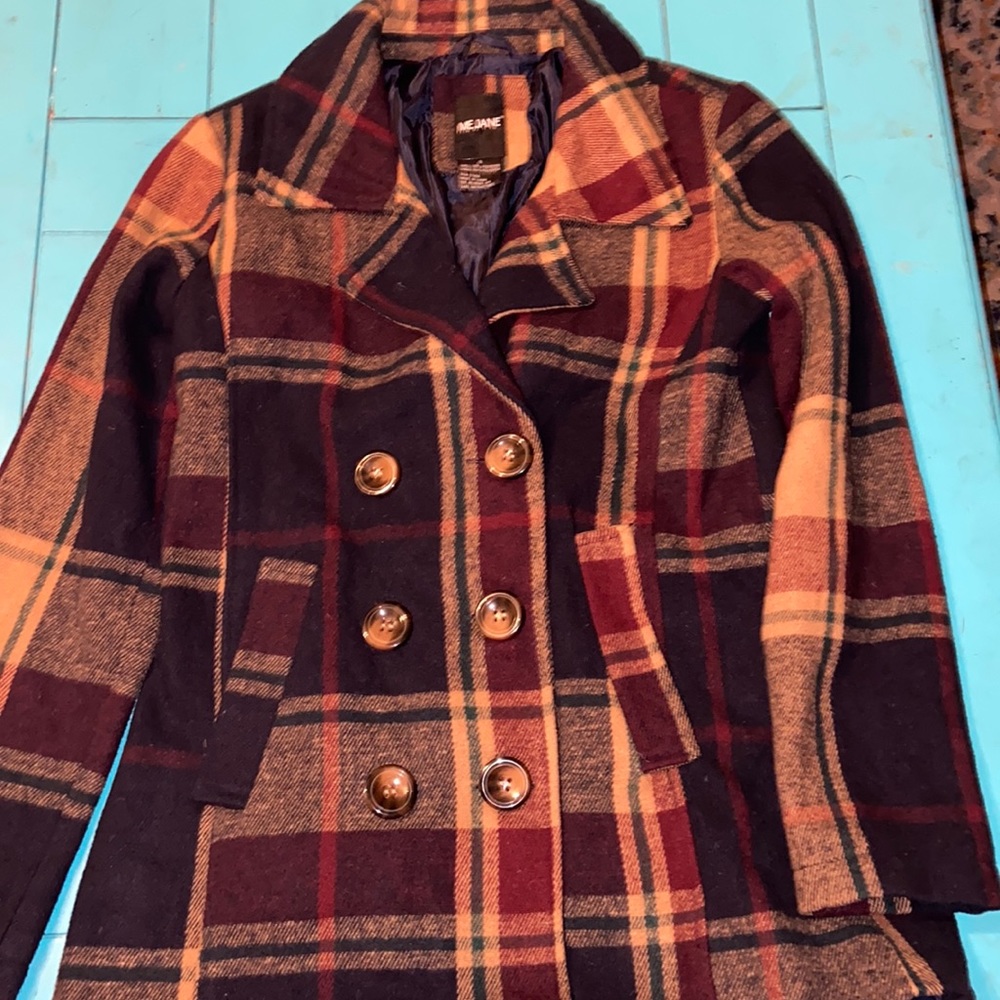 Me Jane Plaid Pea Coat Style Size: Small